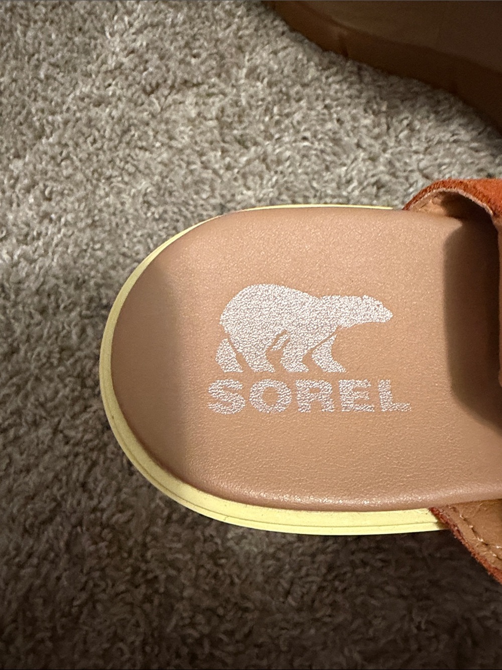 Sorel Women's Rust Suede Slingback Sandals with Pale Yellow Trim - Picture 7 of 8